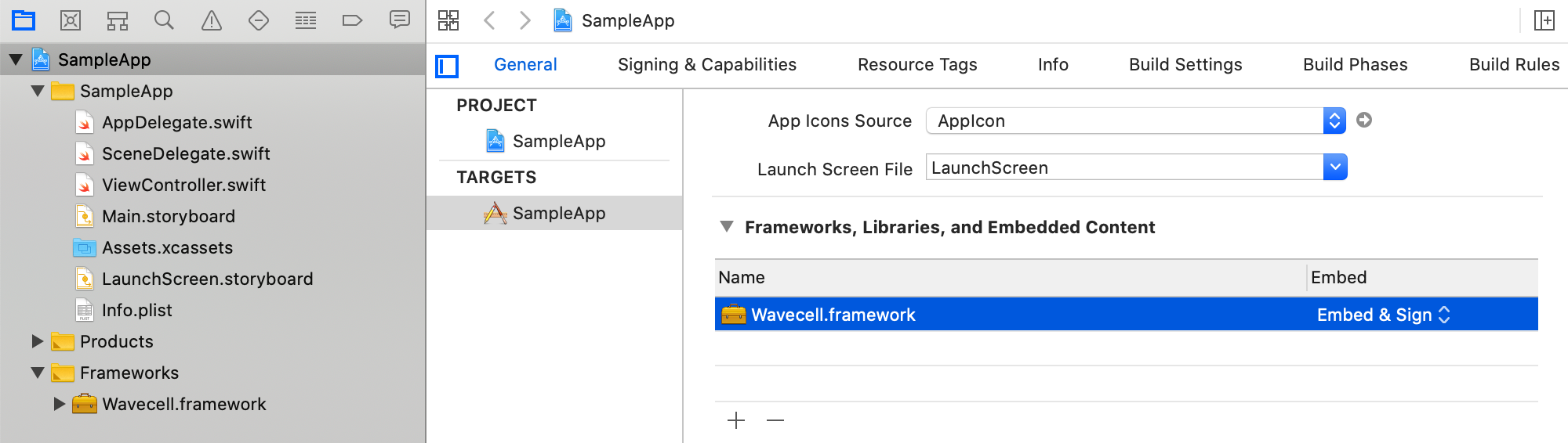 embedded-wavecell-framework-to-xcode-project